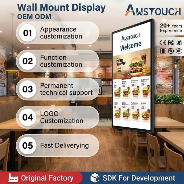 86 Inch Wall Mount Digital Signage with HD Display and Interactive Touch Screen