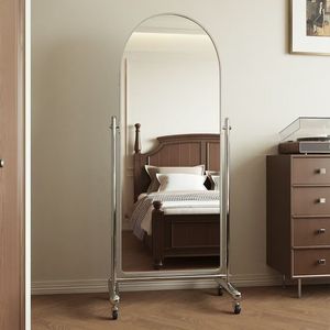 Miroir sur pied minimaliste fait main, cadre en acier inoxydable, grand miroir arqué multifonctionnel pour la maison - Product Image 1