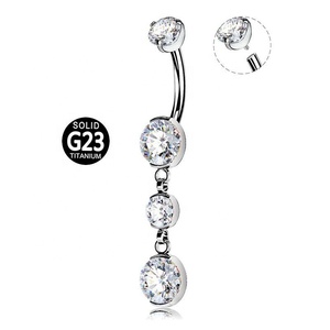 <span class=keywords><strong>Anello</strong></span> <span class=keywords><strong>da</strong></span> <span class=keywords><strong>ombelico</strong></span> pendente in titanio F136 di grado implantare con zirconia, filettatura interna, all'ingrosso, personalizzabile - Product Image 3
