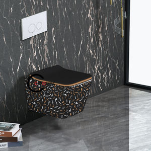 Nouvelle collection d'accessoires pour toilettes intelligentes murales, WC suspendu en céramique doré, WC mural plaqué or. - Product Image 3