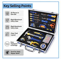 Juego de Herramientas Manuales Resistentes de 25 Piezas, Caja de Almacenamiento de Aleación de Aluminio, Kit de Herramientas Manuales para Reparaciones y Mantenimiento del Hogar y Taller