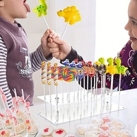 Support de présentation pour cake pops et sucettes transparent en acrylique découpé au laser, 21 trous, finition minimaliste à bords polis, pour mariage