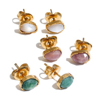 Boucles d'oreilles minimalistes JINYOU 8603 en acier inoxydable plaqué or PVD, étanches, avec pierres naturelles irrégulières incrustées
