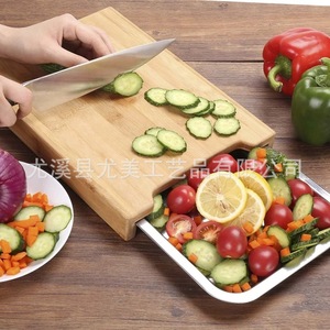 Pull-out <b>bamboo</b> cutting board with stainless steel tray for cutting vegetables, fruits, and Western-style steaks. - Product Image 3