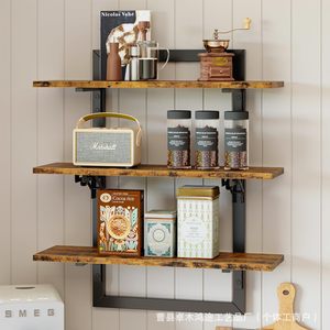 Iron And Wood Floating <b>Wall</b> <b>Shelf</b> Rectangle Foldable <b>Wall</b> <b>Mounted</b> Storage Rack For Kitchen Neatening - Product Image 1