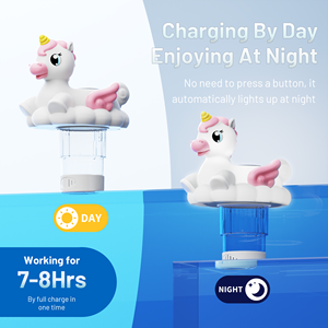 Dispensador de Cloro para Piscina con Diseño de Unicornio, Luz Solar, Carga Rápida, Flotador para Tabletas de Cloro de 3 Pulgadas - Product Image 3