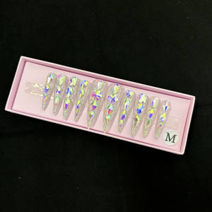 Parche de <span class=keywords><strong>Uñas</strong></span> Francés Acrílico Hecho a Mano, 10 Diamantes de Imitación, <span class=keywords><strong>Uñas</strong></span> Decoradas Elegantes para Mujer, <span class=keywords><strong>Uñas</strong></span> Prensadas con <span class=keywords><strong>Manicura</strong></span> Completa - Product Image 1