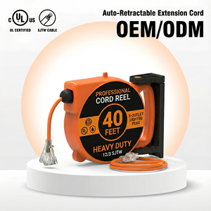 Enrollador de Cable Retráctil Automático de Pared Linsheng, Calibre 14, 40 Pies, SJTW, Triple Conexión, con Luz en el Extremo, Gran Venta - Product Image 1