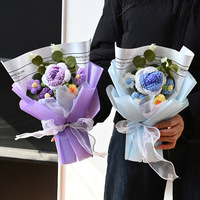 Bouquet de fleurs en crochet de laine, romantique et vibrant, nouvelle arrivée, boîte avec lumière, décoration d'intérieur pour la Saint-Valentin, anniversaire, mariage, cadeau