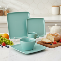 Service de vaisselle en grès céramique de luxe classique bleu sarcelle pour la maison, résistant à la chaleur, compatible micro-ondes, lave-vaisselle et four