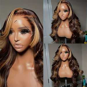 Perruques Lace Front Body Wave Blondes à Mèches <span class=keywords><strong>Cheveux</strong></span> Humains Pas Chères pour Femmes Noires # Perruque frontale en dentelle HD colorée 4/27 en <span class=keywords><strong>cheveux</strong></span> humains - Product Image 2