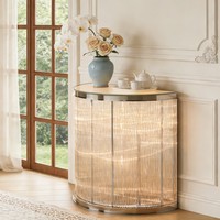 Table console demi-lune en verre nervuré vertical éclairé, surface en verre trempé, bureau lumineux pour hall d'hôtel