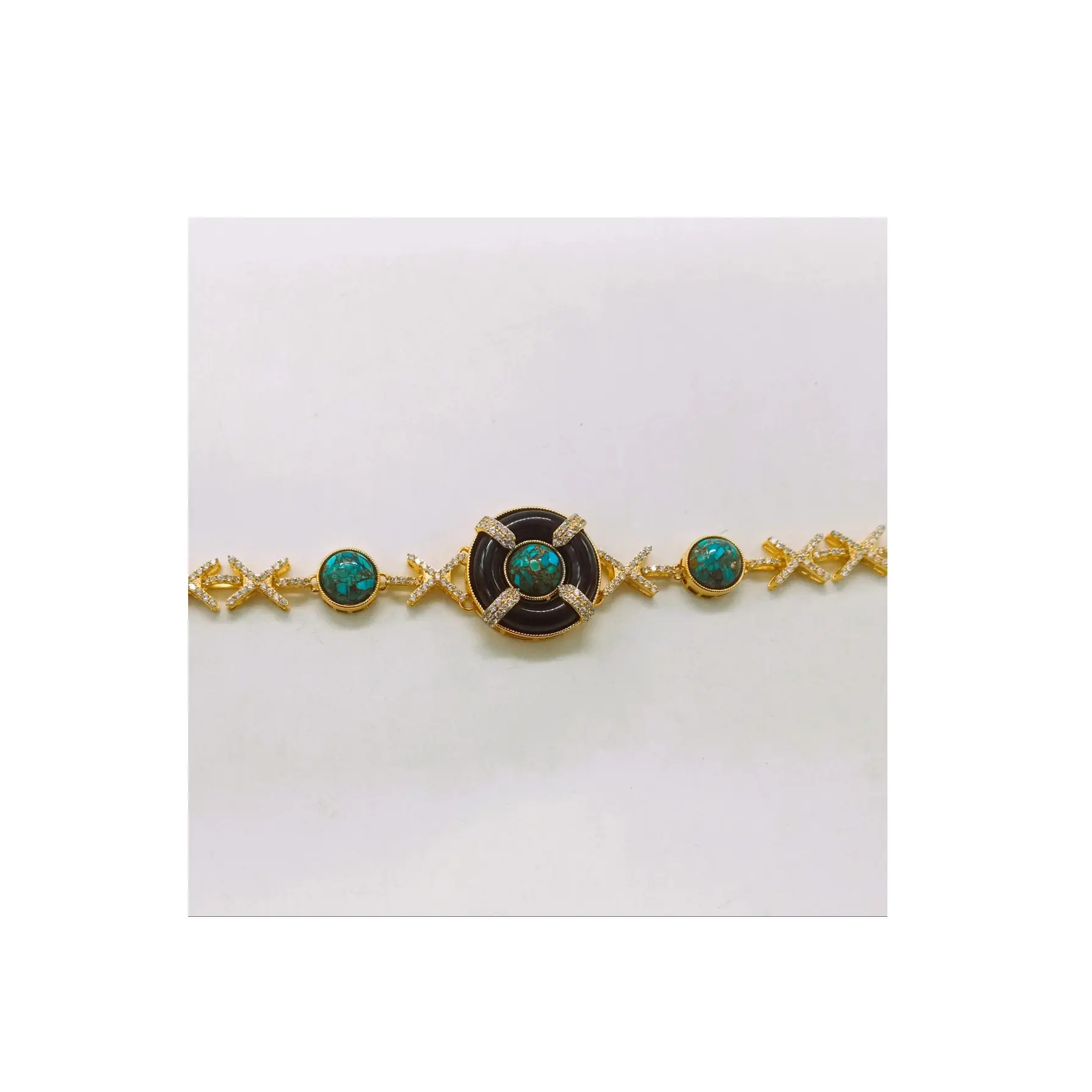 All'ingrosso gioielli di moda ciambella braccialetto con onice nero in forma rotonda rame turchese pietre bracciali per le donne
