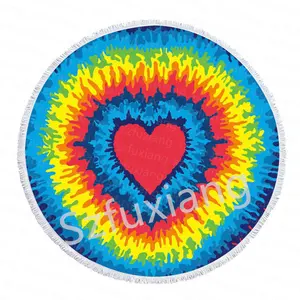 Factory direct sale tie-dye rainbow spiral heart-shaped printing Round beach towel tippet lunch mat customizable beach towels