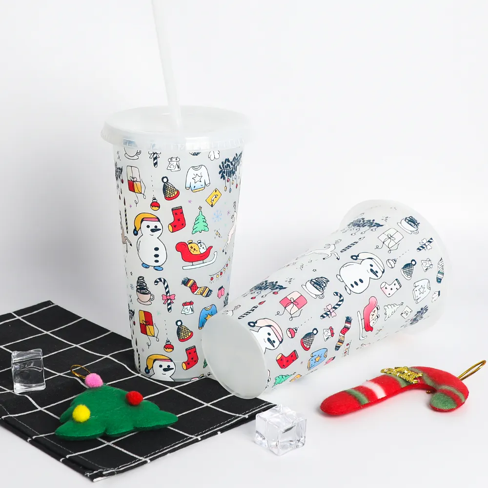 Creative personalized cheap funny party drinks plastic cups star tree christmas mug snowman