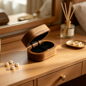 Walnut Wood Earring Jewelry Box, <b>Magnetic</b> Closure Small Solid Wood <b>Jewellery</b> Storage Case for Stud Earrings Gift Packaging - Product Image 5