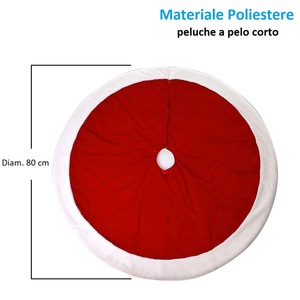 Gonna per albero di Natale, diametro 80 cm, in peluche rosso con bordo bianco, per decorare la base dell'albero di Natale - Product Image 2