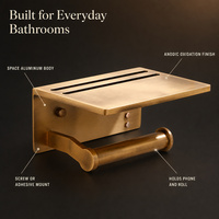 Porte-rouleau de papier toilette moderne en aluminium spatial bronze auto-adhésif avec étagère pour téléphone
