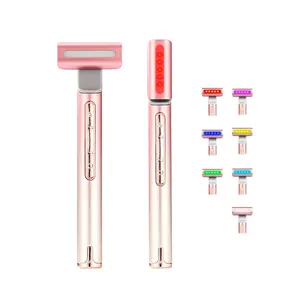 Hot Compress Dark Circle Removal Rechargeable Ems Red Blue 7 In 1 Light Therapy Eye Beauty Heated Fairy Stick Eye Massager Wand