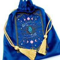 Pochette à bijoux en velours avec motif brodé personnalisé, doublure en satin, cordon de serrage, sac à dés en velours, sac à cartes de tarot