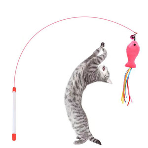 <b>Interactive</b> Pet Chew <b>Toys</b> Long Rod Spiral Rod <b>Cat</b> Teaser with Bite-Resistant Stick for Fish Feather <b>Cat</b> Scratch Training - Product Image 1