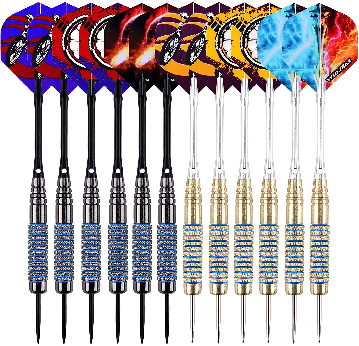 Win.Max 24g profesyonel dart 12 set çelik dart ek aksesuarları