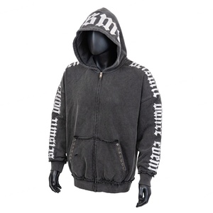 Sweat à capuche vintage surdimensionné en coton lourd délavé à l'acide avec fermeture éclair personnalisée TOPSHOW pour hommes - Product Image 1