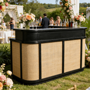 طاولة بار مربعة الشكل للزفاف من الخشب الصلب 100٪ مع الراتان، أثاث عصري راقي للحانات وحفلات الزفاف - Product Image 2