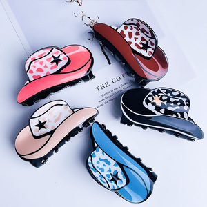 Graziosa Molletta per Capelli in Acrilico con Stampa Leopardata Retrò di Lusso Coreano, Stile Europeo Americano, per Coda di Cavallo, alla Moda, a Forma di Cappello da Cowboy, per Ragazze - Product Image 1