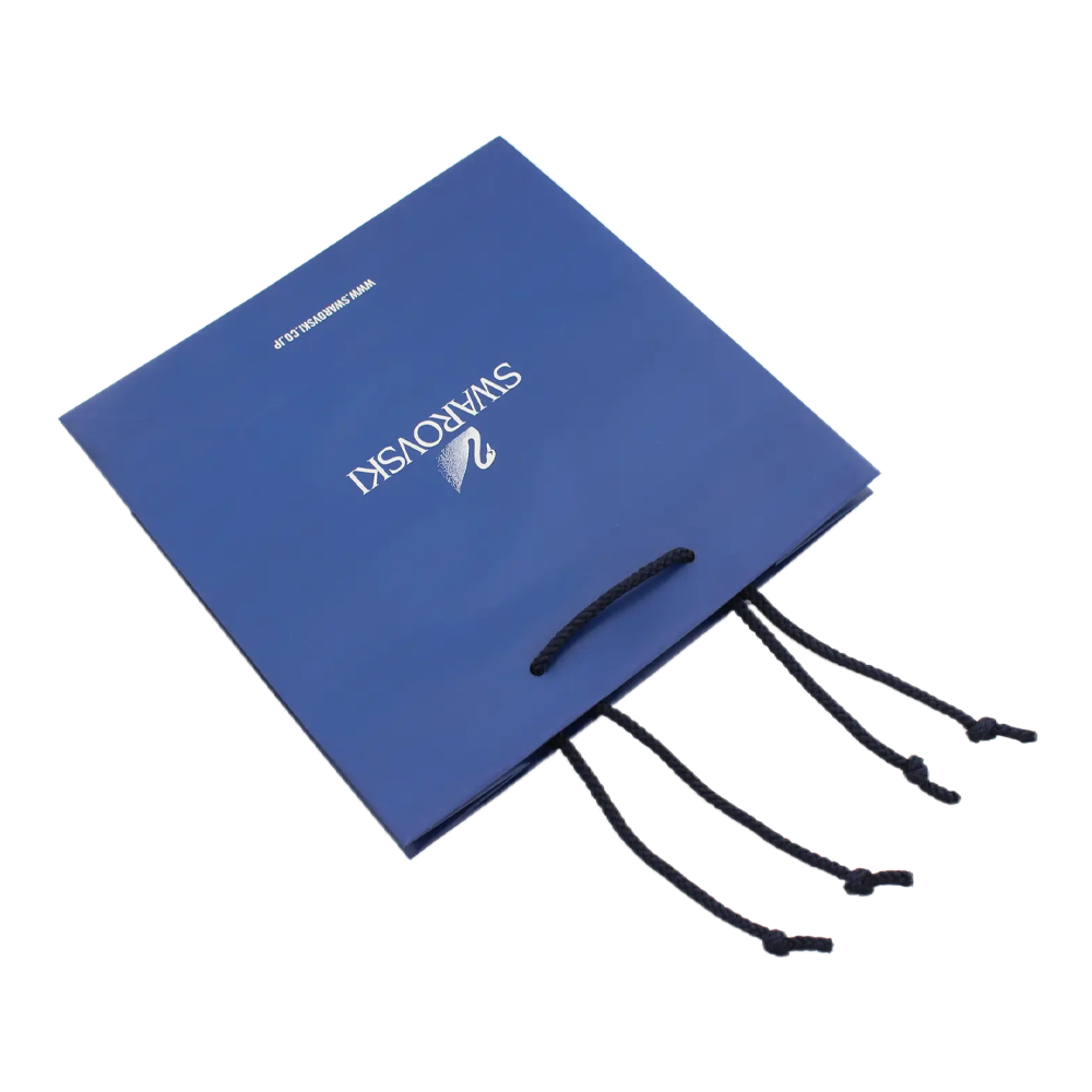 Personalized Blue Paper Bags with Elegant Silver Stamping and Textured Art Paper for Jewelry Boutique Packaging Premium Gifting