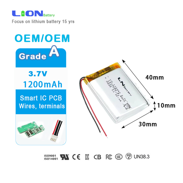 UL, KC IEC UN38.3 Certified Lithium-Ion Polymer Battery 3.7V 1200mAh Lipo 103040 Lithium-Ion Battery for Consumer Electronics