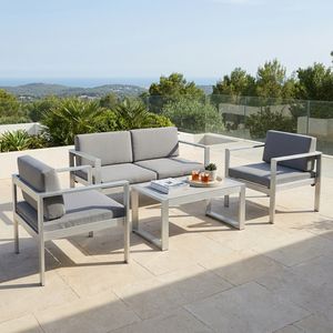 Set Divano <span class=keywords><strong>da</strong></span> <span class=keywords><strong>Esterno</strong></span> Moderno con Telaio in Alluminio, Resistente alle Intemperie e Antiruggine, Modulare con Tavolino Laterale Integrato - Product Image 1