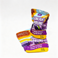 Sachet Doypack OPP VMCPP avec fermeture éclair, trou de suspension papillon, imprimé prune violette, pour l'emballage de fruits secs, pruneaux et snacks en détail