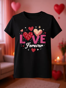 T-shirt imprimé Love Forever Rose Heart pour femme, col rond, manches courtes, décontracté, pour la Saint-Valentin, 100% coton, lavable en machine - Product Image 2