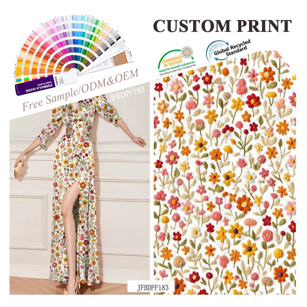 WF 3D Floral Customized 115GSM Woven Rayon Viscose Poplin Fabric Direct Factory Wholesale Printed Eco-Friendly Dress Boys