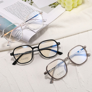 Monture de lunettes de myopie transparente grise punk pour femmes, ultra-légère, TR90, verres imprimés, monture complète ovale, vente en gros B2166L - Product Image 1