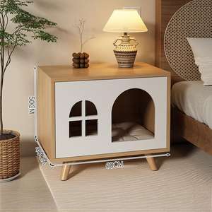 โต๊ะข้างเตียงทำจากไม้อเนกประสงค์พร้อมบ้านแมวและชั้นเก็บของสำหรับห้องนอนที่เป็นมิตรกับสัตว์เลี้ยงแบบกำหนดเอง - Product Image 1