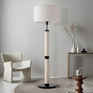 Lampe sur pied en pierre de <span class=keywords><strong>travertin</strong></span> naturelle en gros pour OEM avec abat-jour en tissu de lin, lampe sur pied moderne et haute pour salon - Product Image 5
