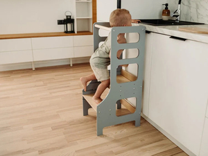 Menara belajar tinggi yang dapat disesuaikan, 4-in-1 balita Helper Montessori kayu anak-anak belajar menara dengan kaki keselamatan - Product Image 4