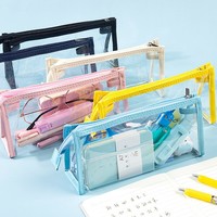 Vente en gros de trousse à crayons personnalisée en PVC avec fermeture éclair pour maquillage étudiant, pochette à crayons personnalisée mignonne