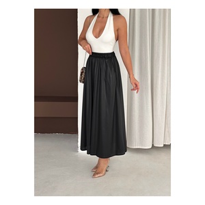 Women's <b>Long</b> <b>Black</b> Leather Look Shiny Lacquer <b>Skirt</b> With Pockets 95 Cm Length - Product Image 1
