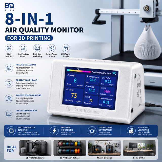 Panda Sense Pro 8-in-1 Air Quality Monitor Smart Air Detector 3D Printer Enclosure PM2.5 PM10 VOC Temperature Humidity Sensor