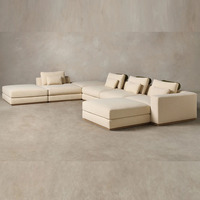 Muebles a Medida, Sofá Seccional Modular de 6 Módulos de Lino de Lujo con Base de Roble, Combinación Libre, Dibujo CAD, Servicio VIP 1 a 1