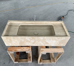 <span class=keywords><strong>Lavabo</strong></span> de salle de bain en travertin beige de Turquie de qualité supérieure, finition polie, à suspendre au mur, en marbre massif, pour meuble sous vasque - Product Image 3