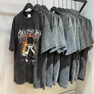 Camisetas unisex con estampado Digital, 100 algodón, 250gsm, gran calidad, negro, lavado con ácido