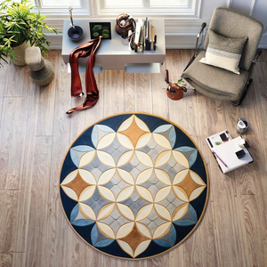 Indigo Circle High and Low Pile Flower Of Life Pattern Tapis tufté à la main pour salon et bureau 3,4,5,6,7,8,9 ft - Product Image 5