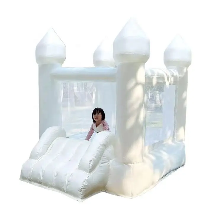 Witte Bounce Huis Pvc Opblaasbaar Springkasteel Met Glijbaan En Duurzame Blazer Voor Familie Achtertuin Elastische Kasteel Kids