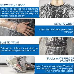 معطف واق من المطر وسروال بلاستيكي شفاف خفيف الوزن مقاوم للماء والرياح للاستخدام مرة واحدة للبالغين - مناسب للتخييم والمشي لمسافات طويلة - Product Image 3