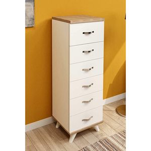 Cómoda Belinda de 6 Cajones, Elegante, Blanca, Estilo Sonomo, Minimalista, Mesa de Noche, Mueble de Almacenamiento para Dormitorio con Cajonera de Madera Maciza y MDF - Product Image 3