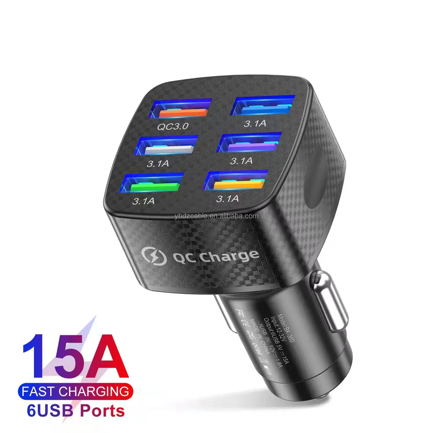 6 USB Port Vehicle Adapter Smartphone Car fast Charger LED Lamp Multi-port USB Cigarette Lighter Quick Charger